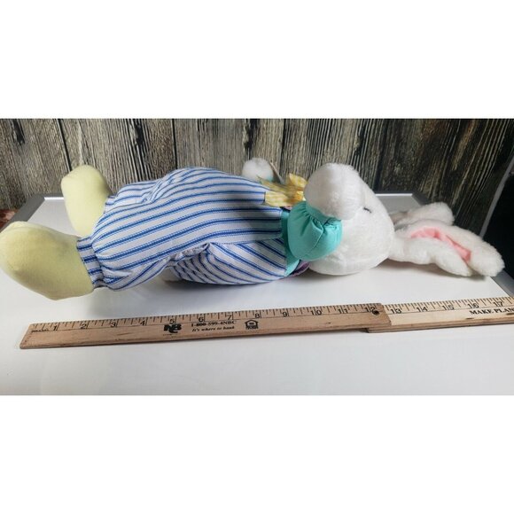 Hallmark Hugsley Bunny Striped Overalls Pastel Plush Stuffed Soft Easter Toy - Picture 8 of 8
